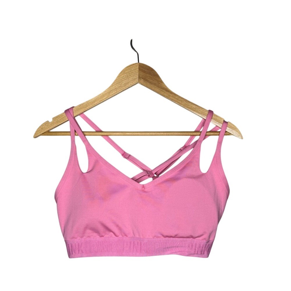 PINK Active Strappy Sports Bra Women's L Pink V Neckโ Light Yoga Pilates NWT